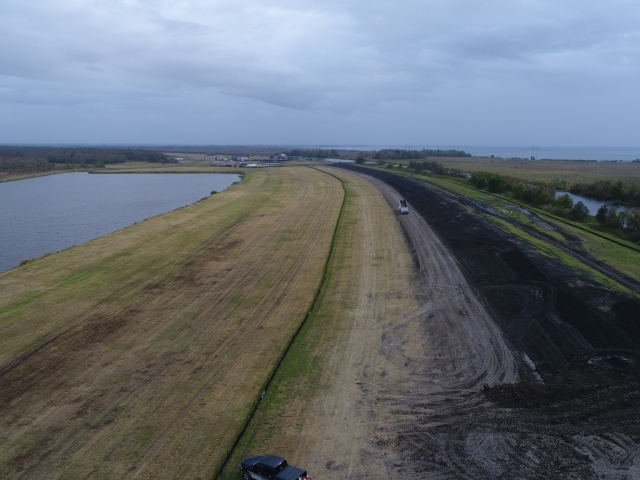a drone shot of the levee