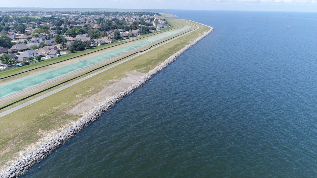 a drone shot of the kenner levee