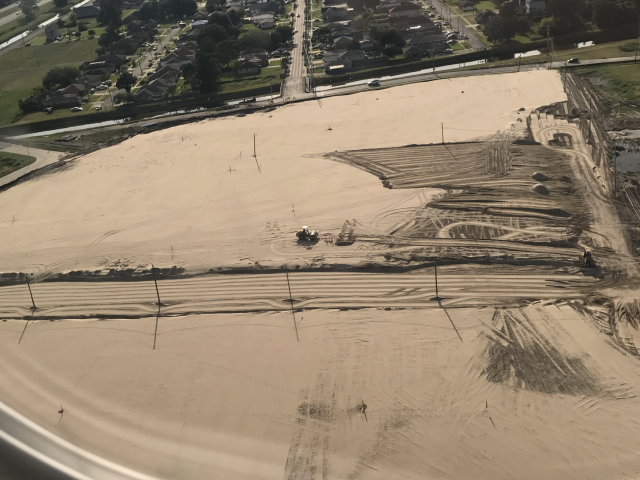 a drone photo of the freshly smoothed sand on the Carmax job site